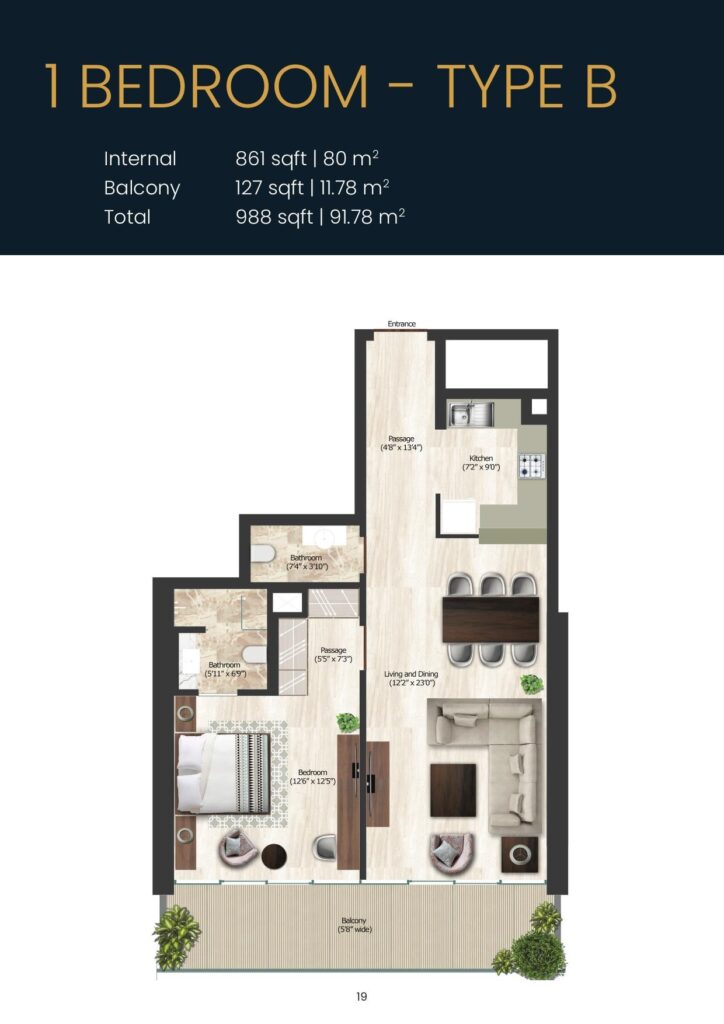 SOL Bay - Floorplan - 1 Bedroom Type B
