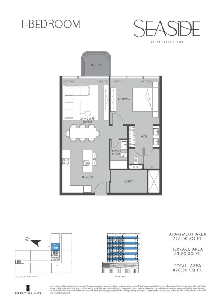 Seaside by Prestige One - Floorplans - 1 Bedroom Type C Balcony