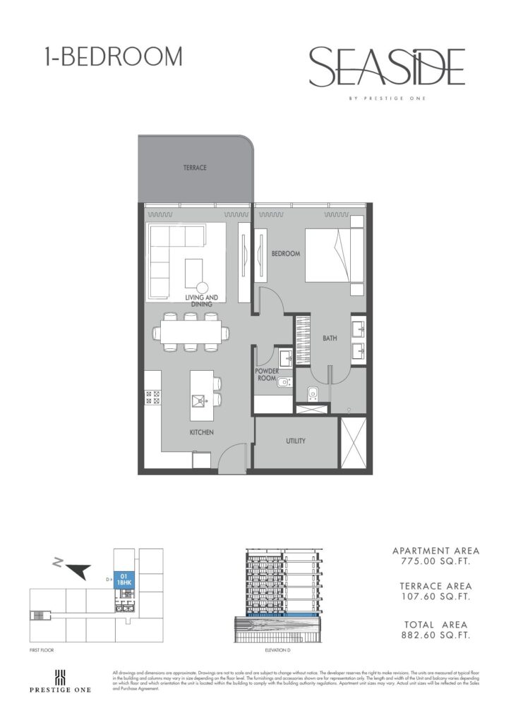 Seaside by Prestige One - Floorplans - 1 Bedroom Type C Terrace