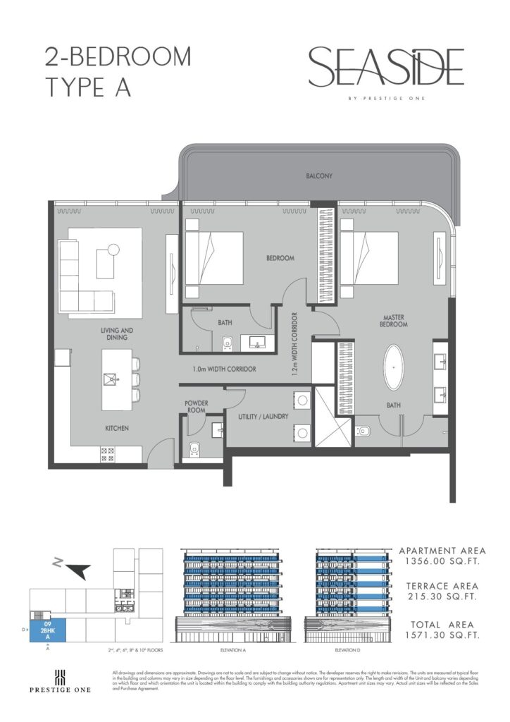 Seaside by Prestige One - Floorplans - 2 Bedroom Type A Balcony