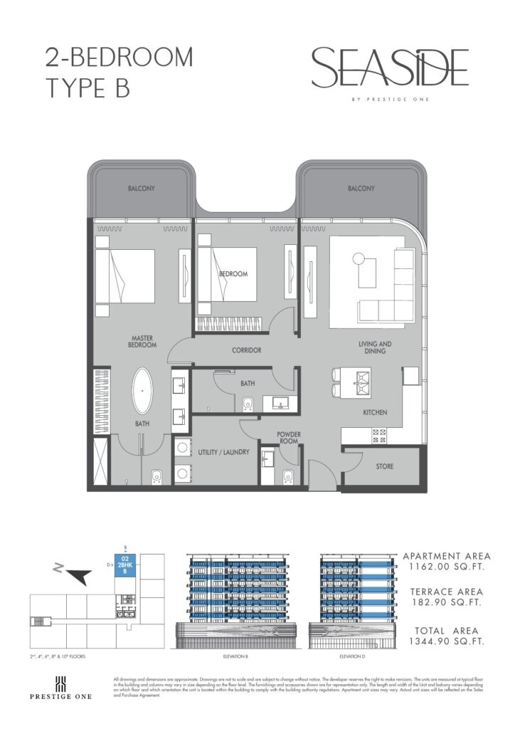 Seaside by Prestige One - Floorplans - 2 Bedroom Type B Balcony