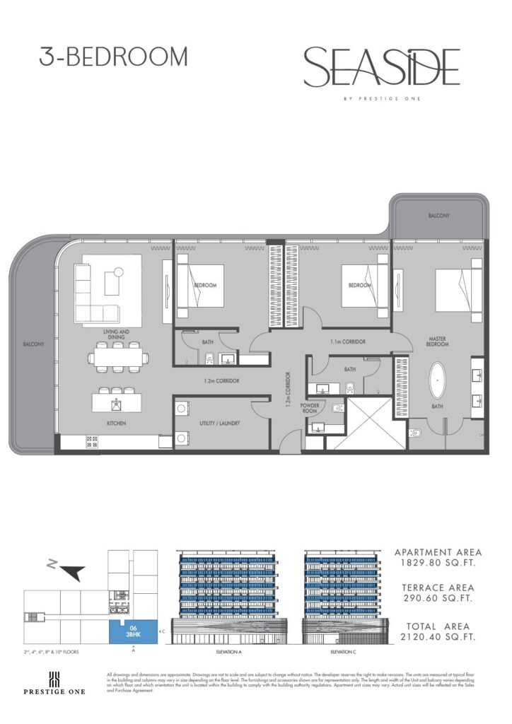 Seaside by Prestige One - Floorplans - 3 Bedroom Type B Balcony