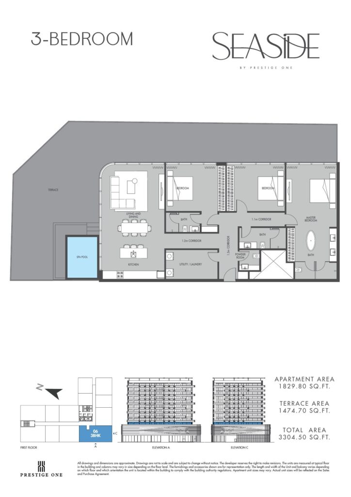 Seaside by Prestige One - Floorplans - 3 Bedroom Type B Terrace