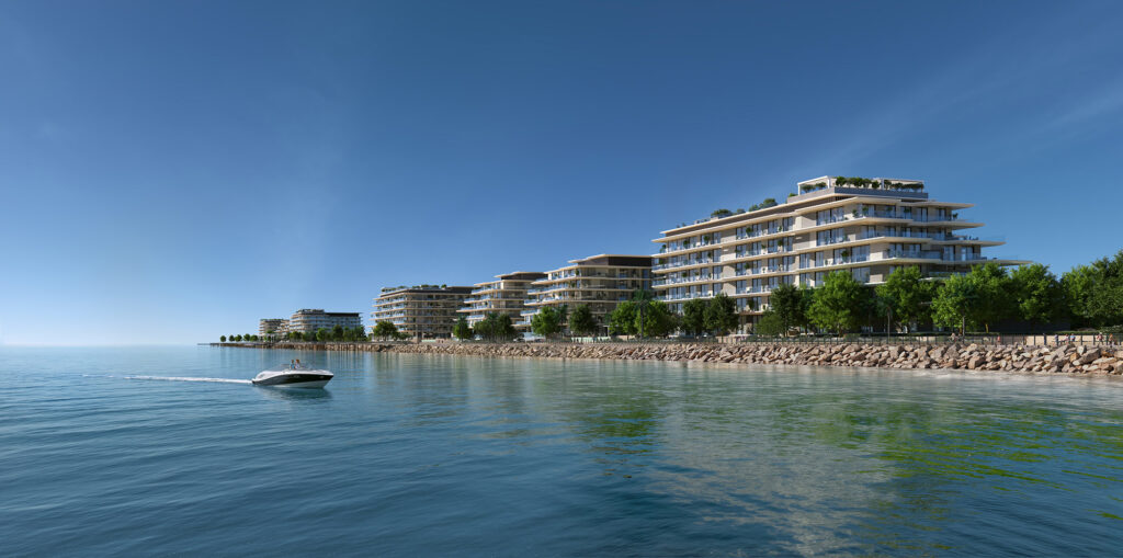 Bashayer Residences residences across the calm water, Hudayriyat Island, Abu Dhabi