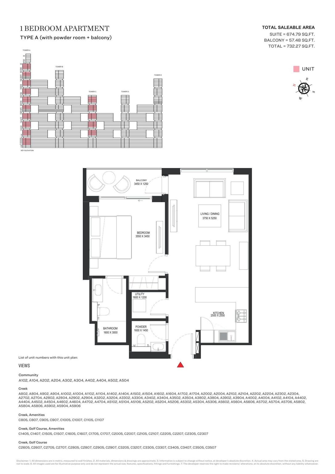 Sobha One 1 bedroom apartment floor plan, layout 1 of 2, Nad Al Sheba, Sobha Hartland