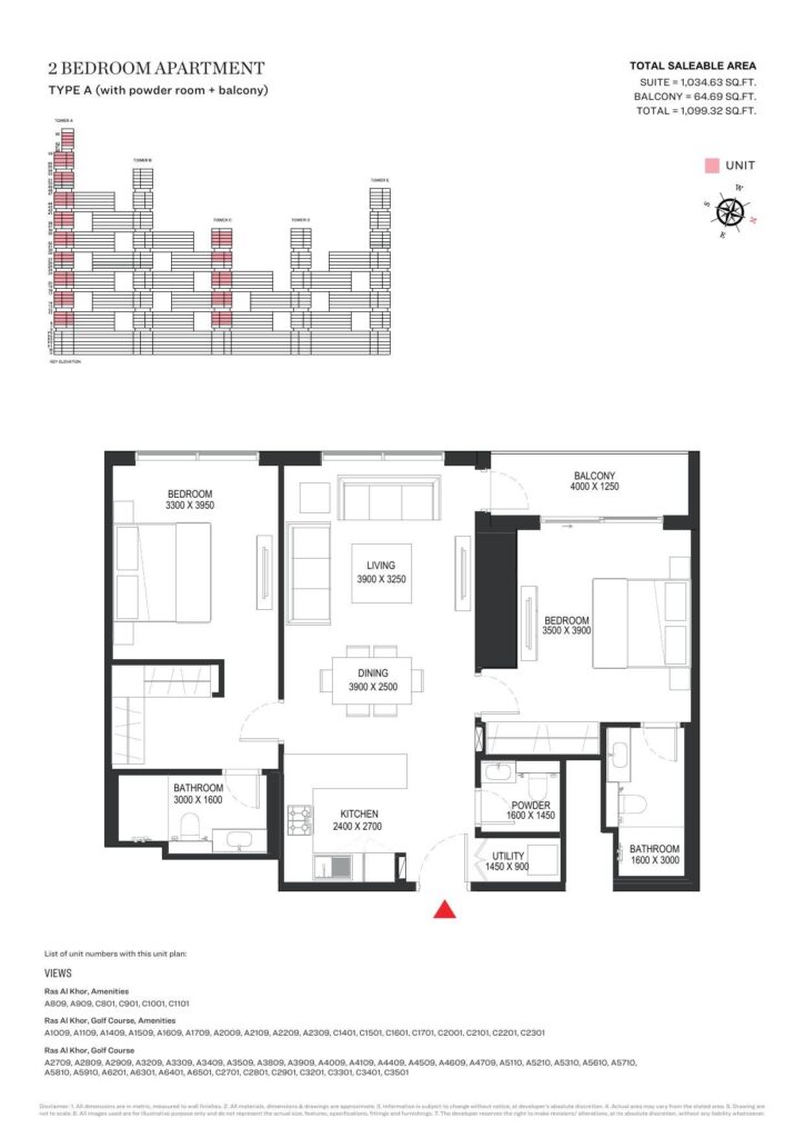 Sobha One - 2 Bedroom Floorplan (1)