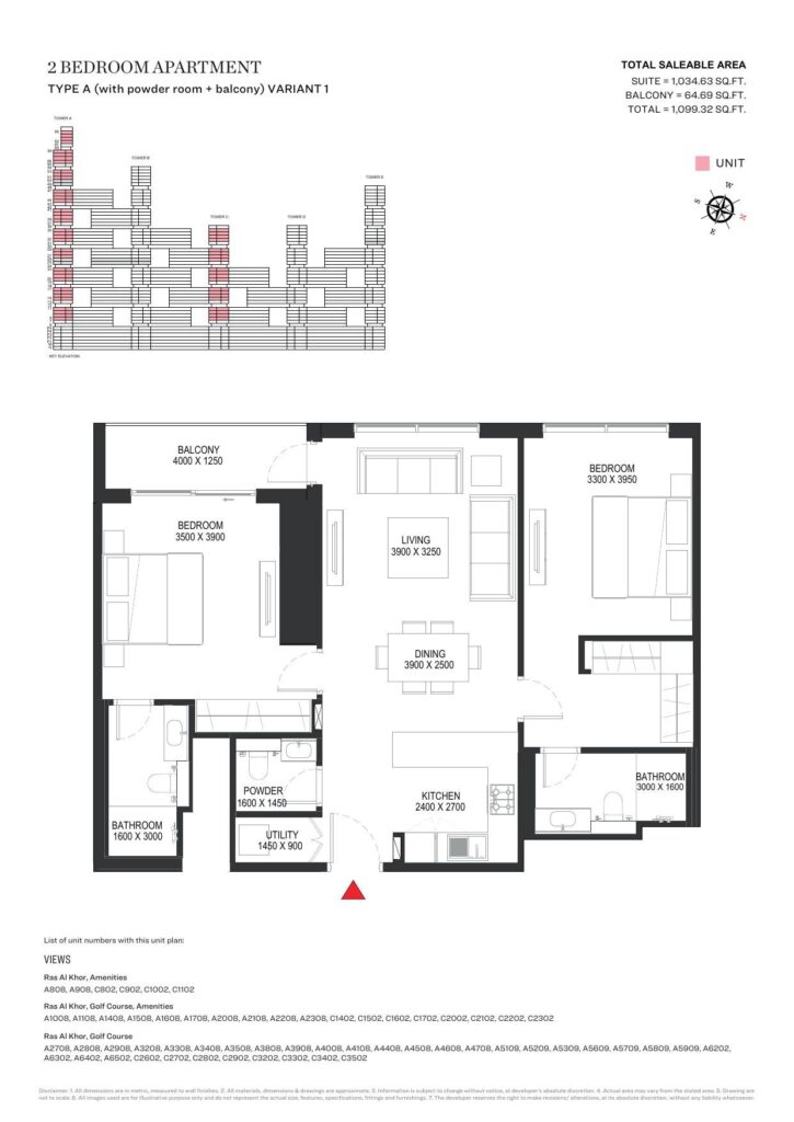 Sobha One - 2 Bedroom Floorplan (2)