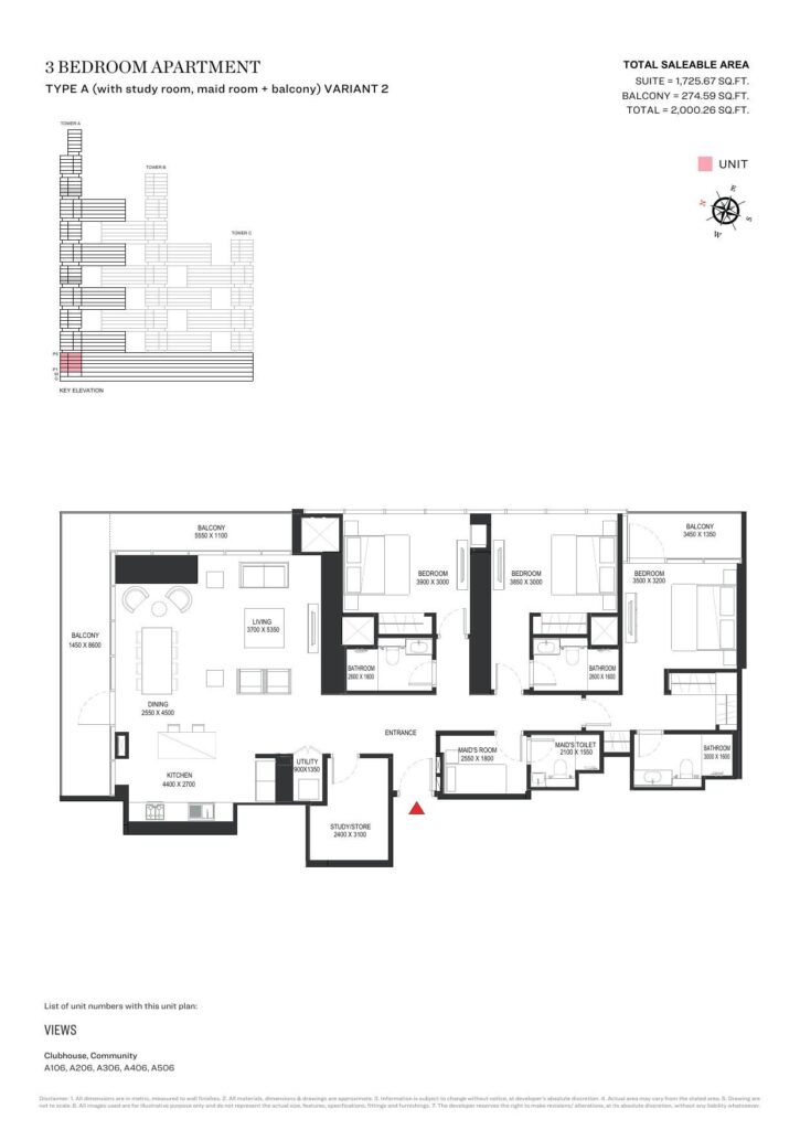 Sobha One - 3 Bedroom Floorplan (1)