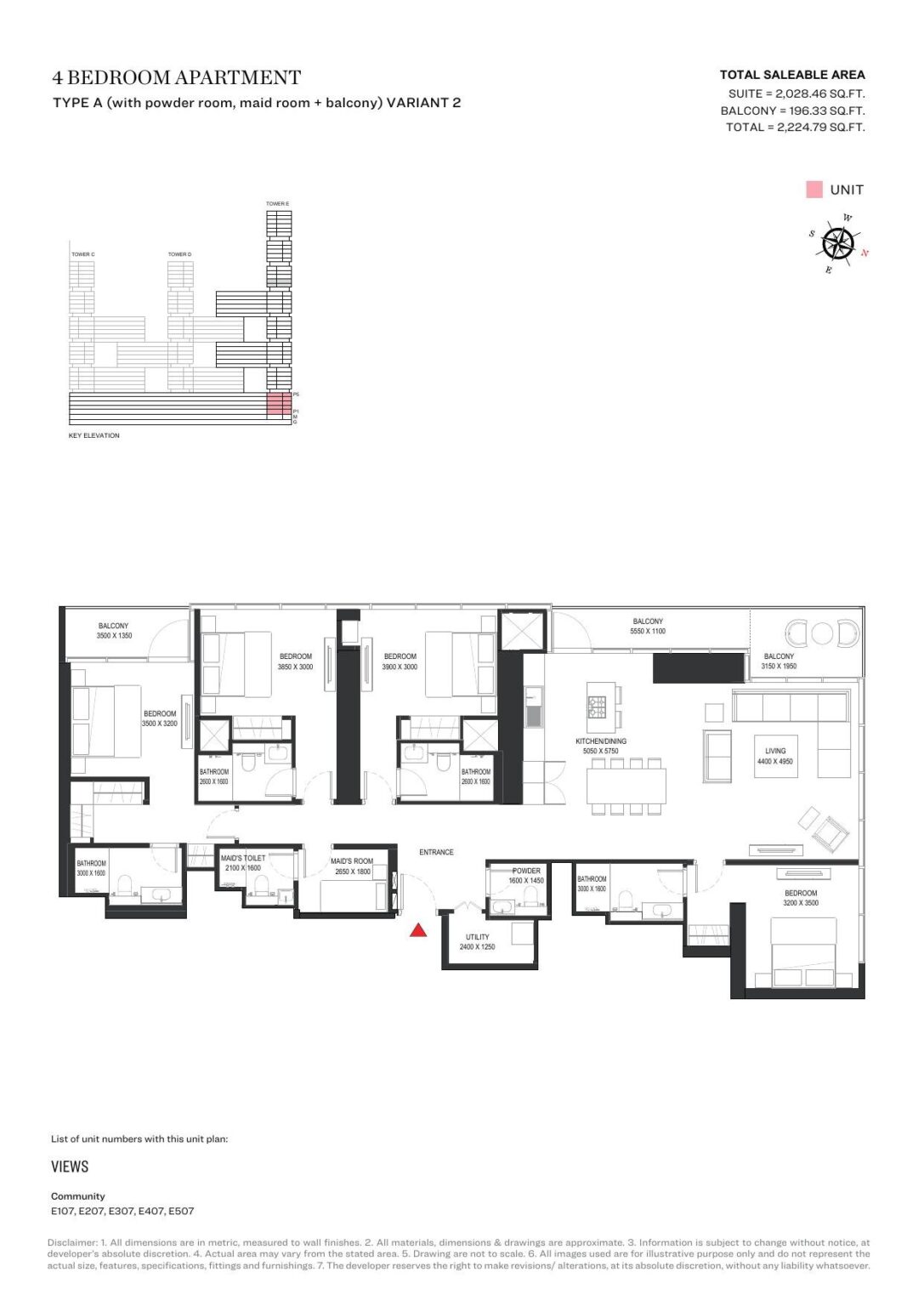 Sobha One 4 bedroom apartment floor plan, Nad Al Sheba, Sobha Hartland
