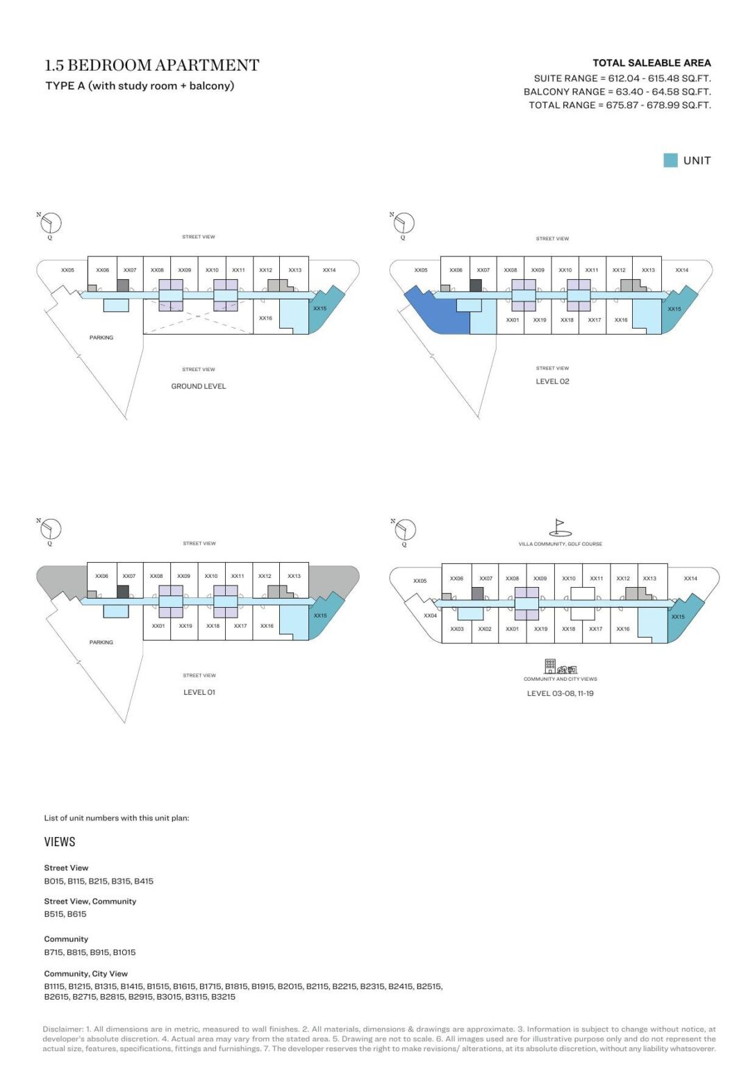 Sobha Orbis 1.5 bedroom apartment floor plan, layout 1 of 2, Motor City, Dubai