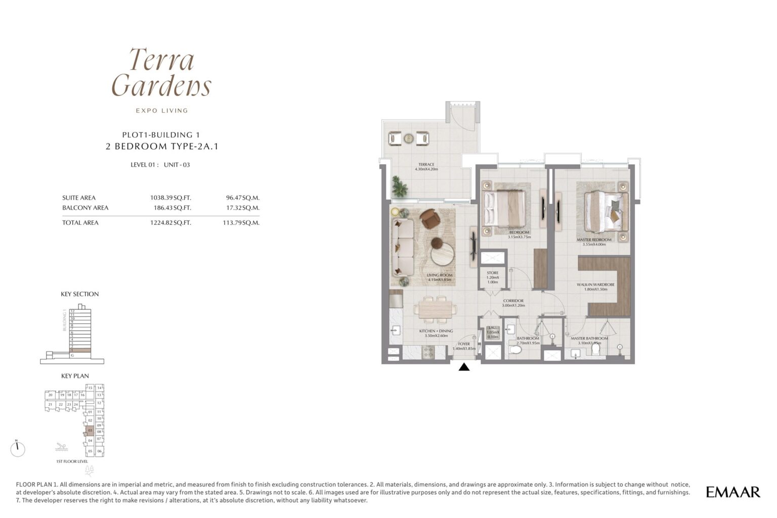 Terra Gardens 2 bedroom apartment floor plan, layout 2 of 2, Dubai South