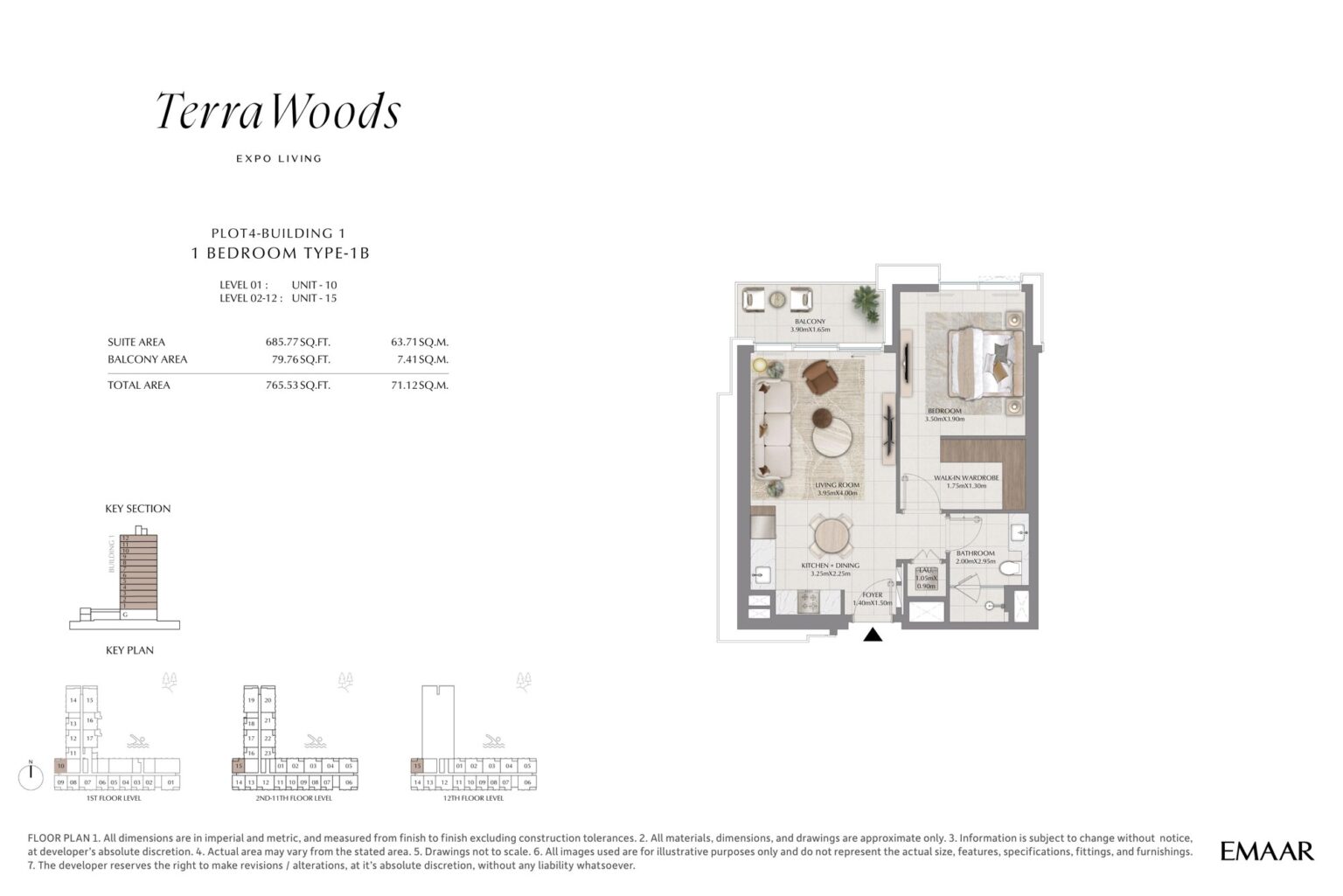 Terra Woods 1 bedroom apartment floor plan, layout 1 of 2, Dubai South