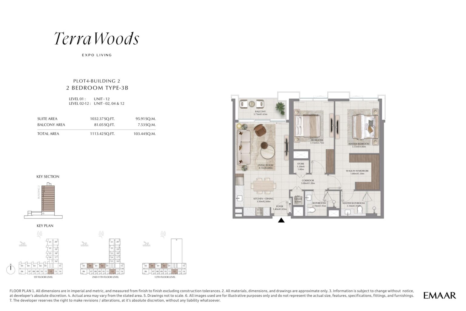 Terra Woods 2 bedroom apartment floor plan, layout 2 of 2, Dubai South