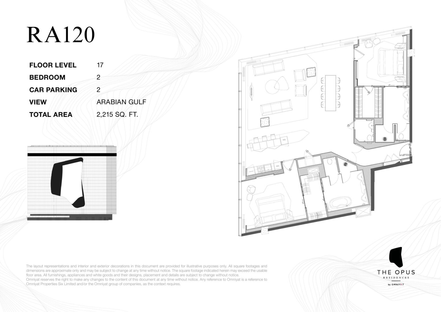 The Opus by Omniyat 2 bedroom apartment floor plan, unit RA120, Business Bay
