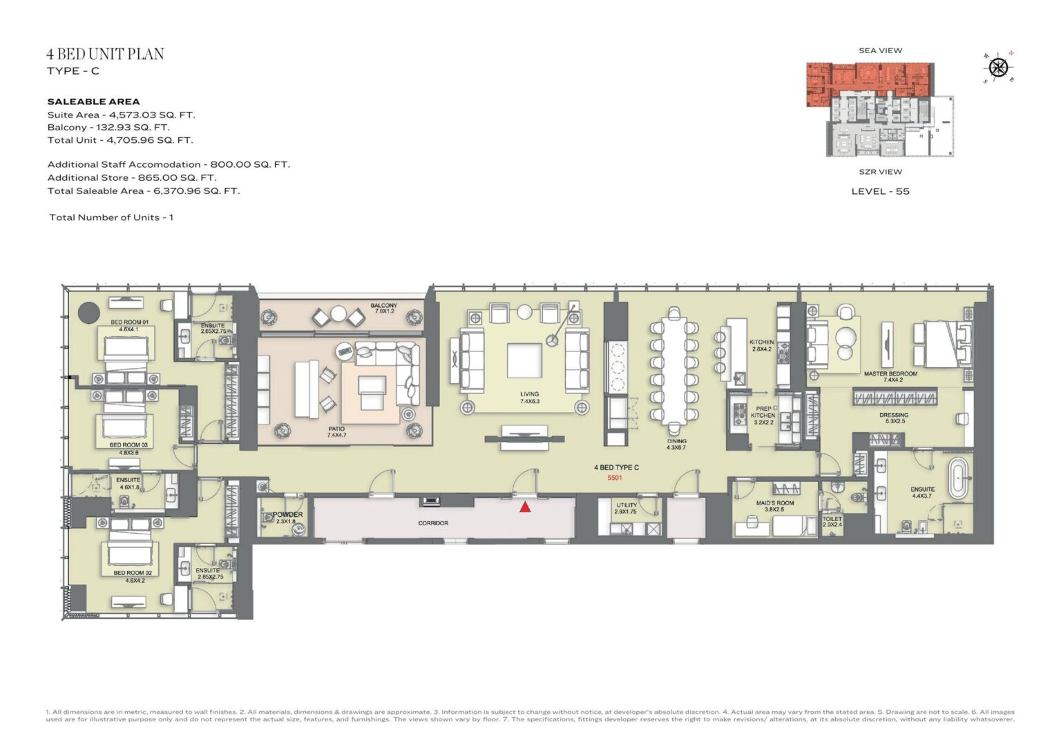 The S Tower by Sobha 4 bedroom sky villa floor plan, sheet 1 of 5, Dubai