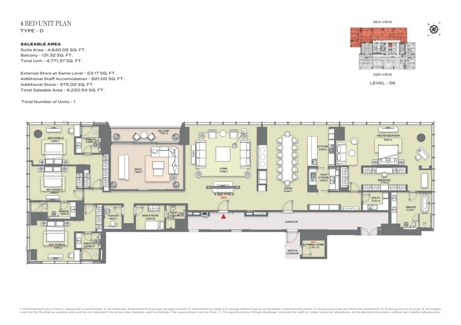 The S Tower by Sobha 4 bedroom sky villa floor plan, sheet 2 of 5, Dubai