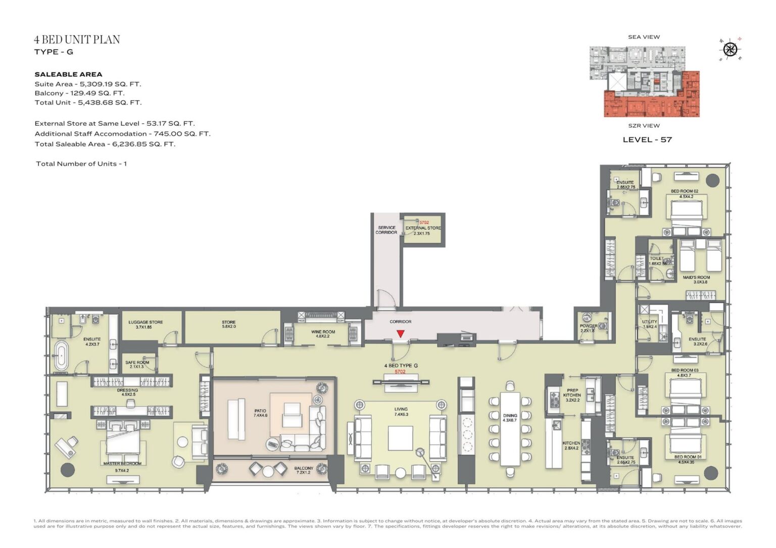 The S Tower by Sobha 4 bedroom sky villa floor plan, sheet 5 of 5, Dubai