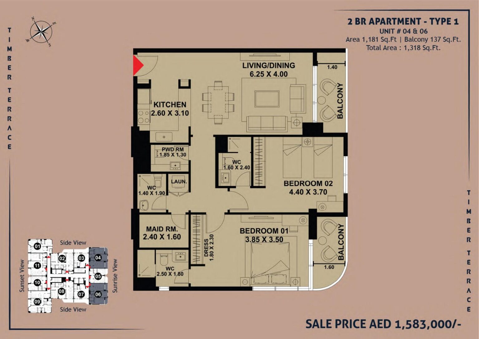 Timber Terrace by Vakson 2 bedroom apartment floor plan, layout 1 of 2, Dubai South