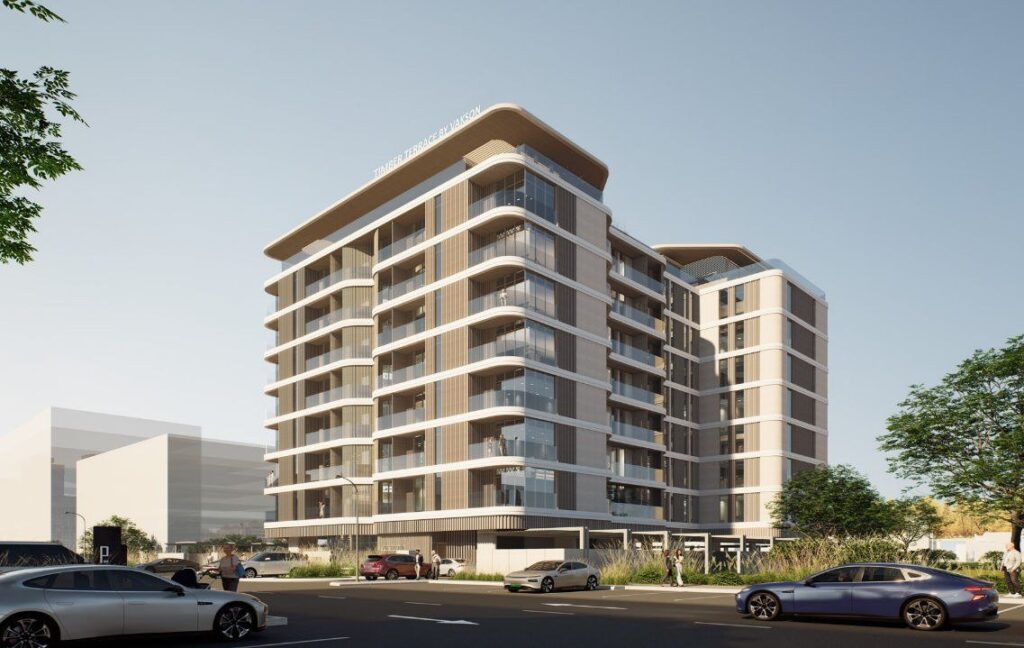 Timber Terrace by Vakson apartment building from the street, Dubai South