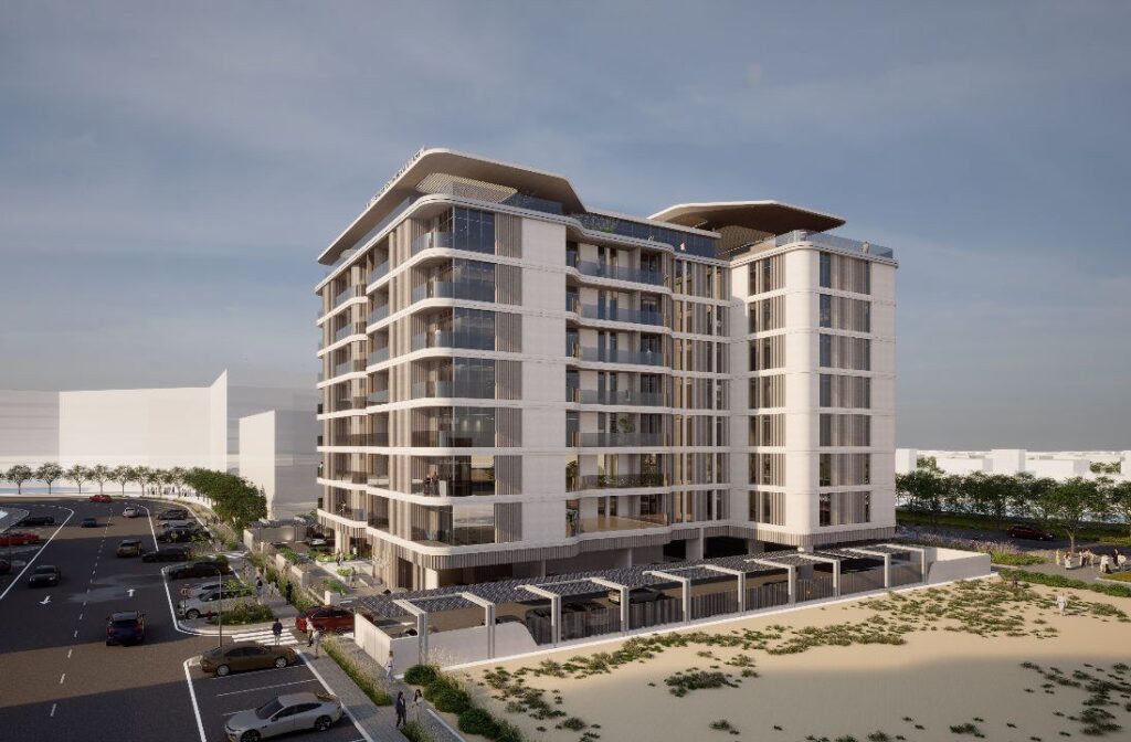 Timber Terrace by Vakson building with ground floor parking, Dubai South