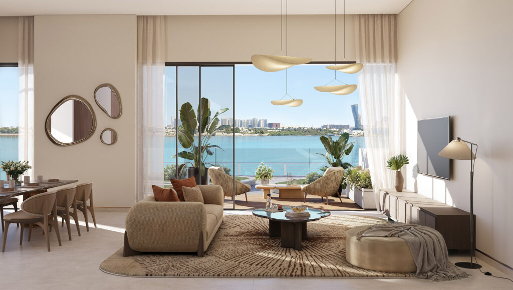 Bashayer Residences townhome lounge with sea views