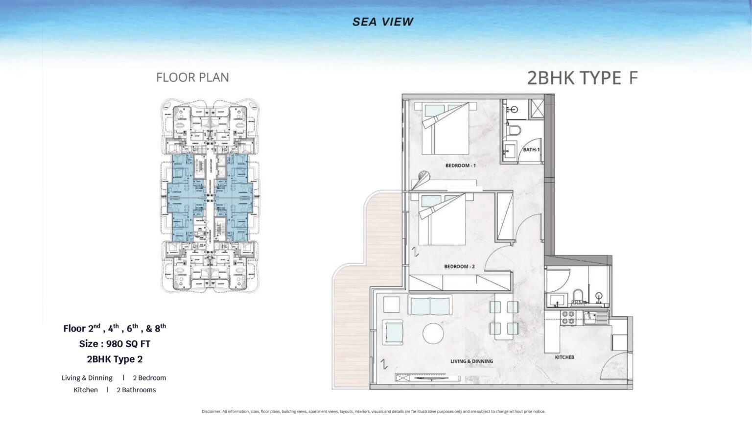 Treppan Serenique Residences 2 bedroom apartment floor plan, layout 5 of 5, Dubai Islands