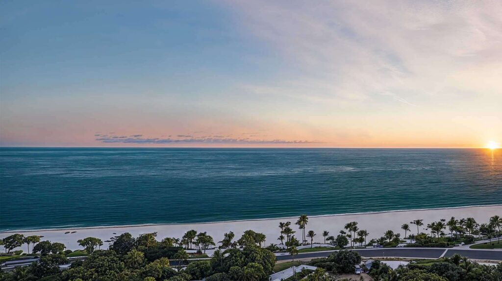 Beach and sea at sunset in front of Villa Del Brunello, Dubai Islands