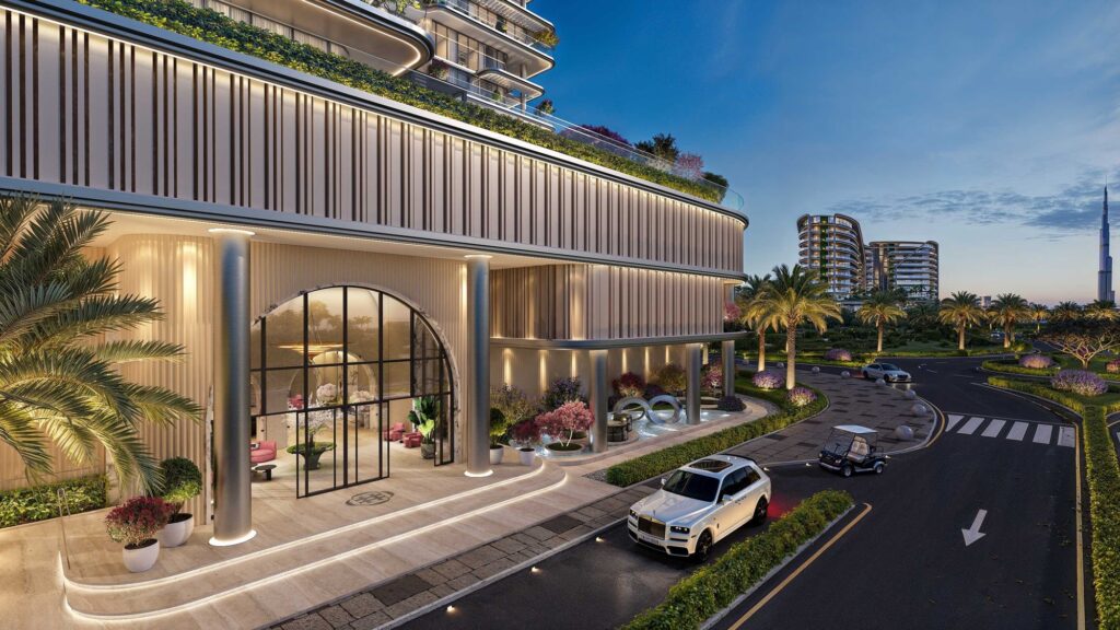 Arched arrival drive at the base of Villa Del Divos, Dubai Islands