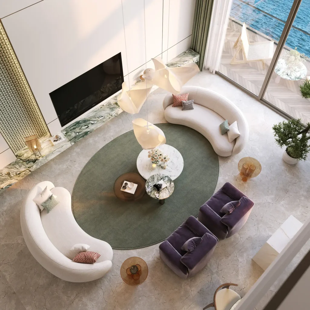 Aerial view of a townhouse living area at Elle Residences