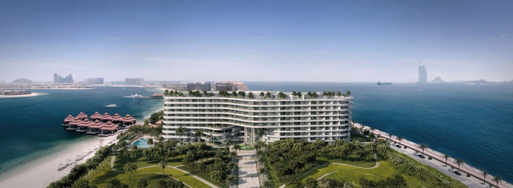 Panoramic view of Azizi Mina on the Palm crescent, Palm Jumeirah