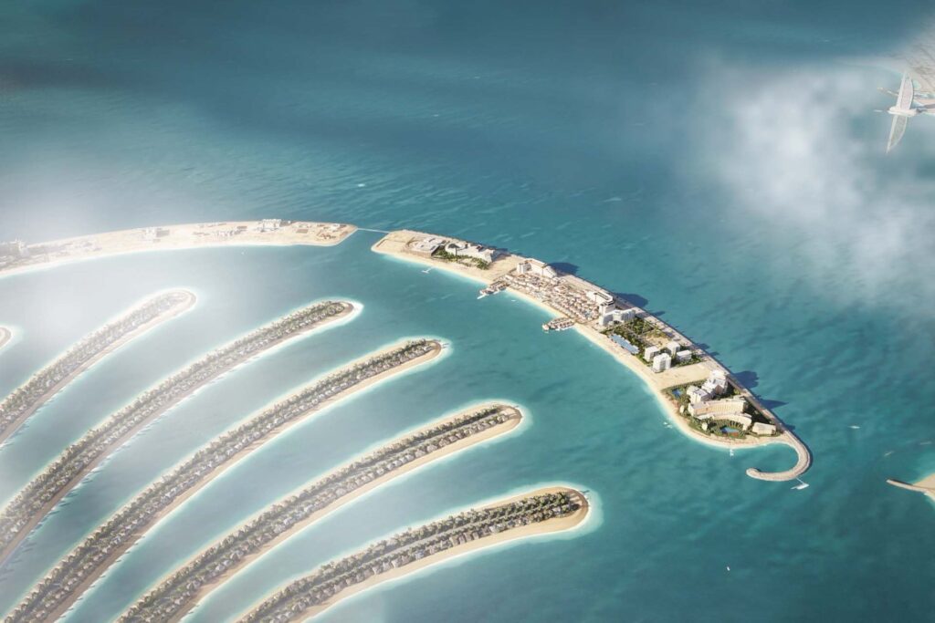 Aerial view of Palm Jumeirah showing the location of Azizi Mina