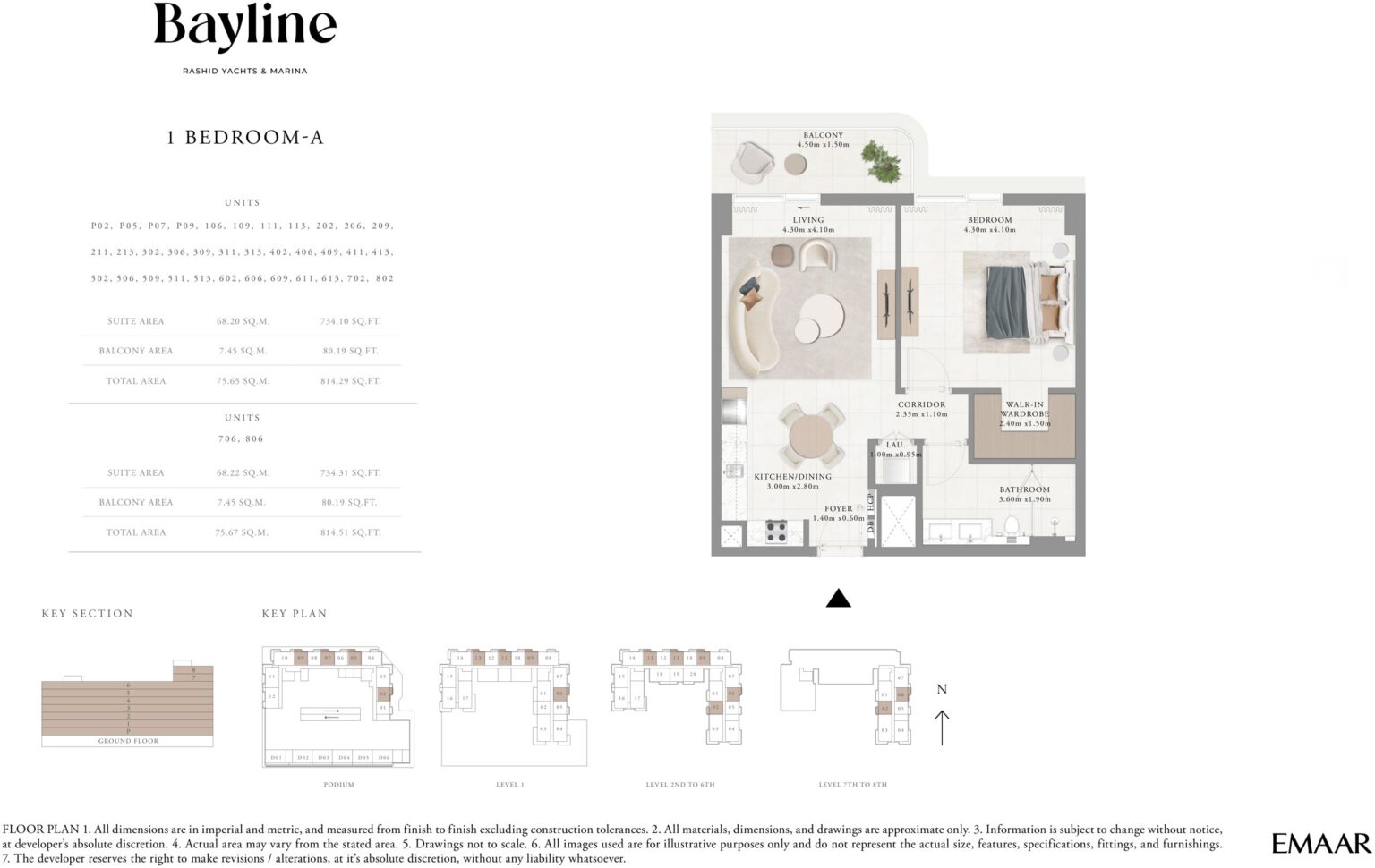 Bayline by Emaar 1 bedroom apartment floor plan, Rashid Yachts and Marina