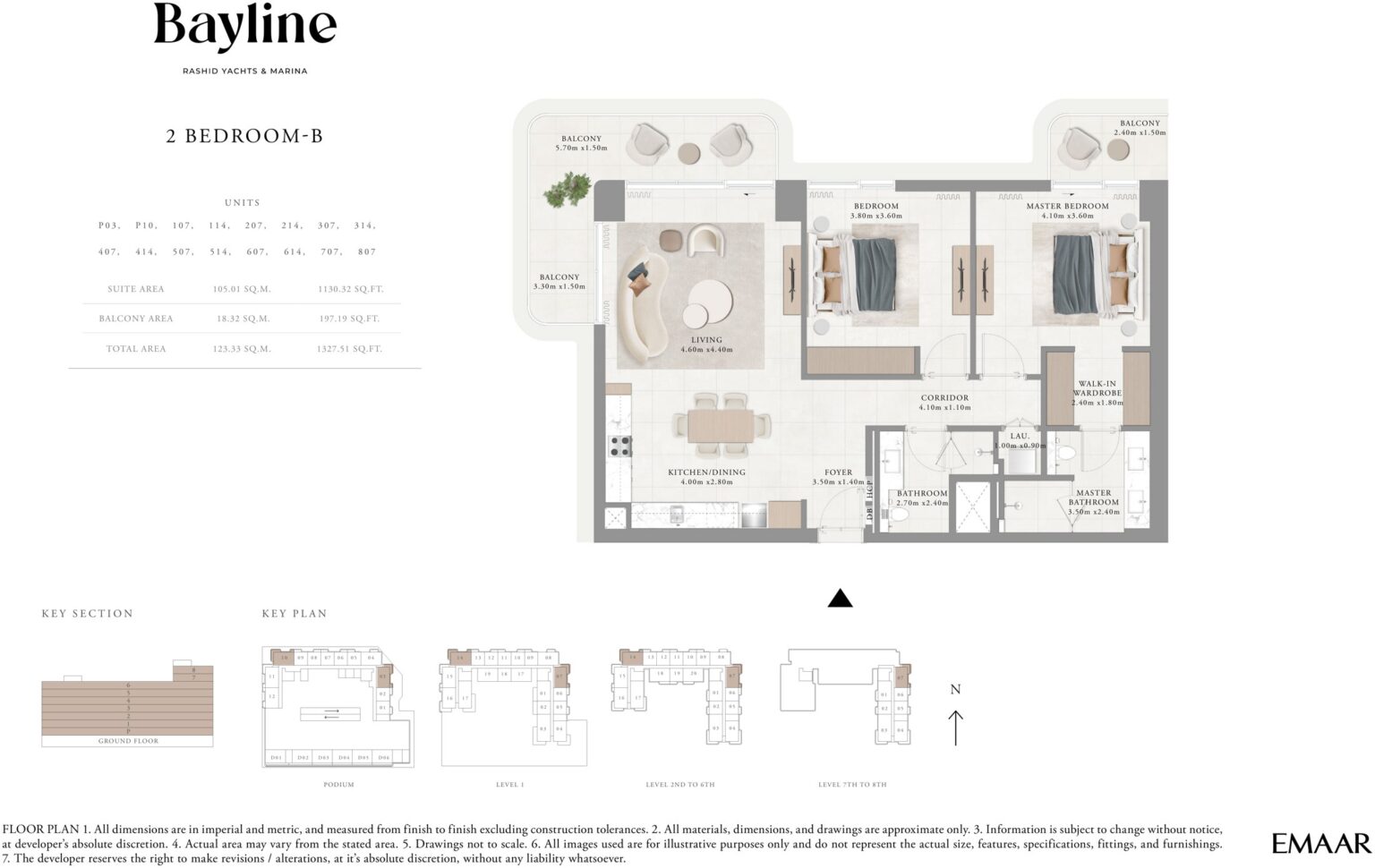 Bayline by Emaar 2 bedroom apartment floor plan, Rashid Yachts and Marina