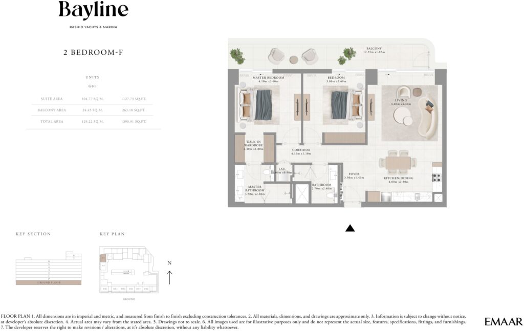 Bayline by Emaar 3 bedroom apartment floor plan, Rashid Yachts and Marina