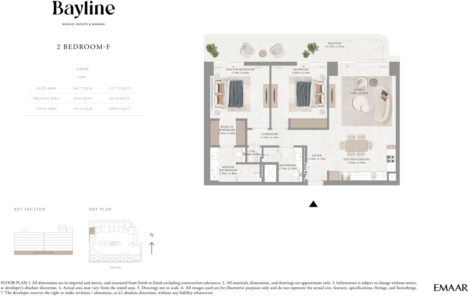Bayline by Emaar 3 bedroom apartment floor plan, Rashid Yachts and Marina