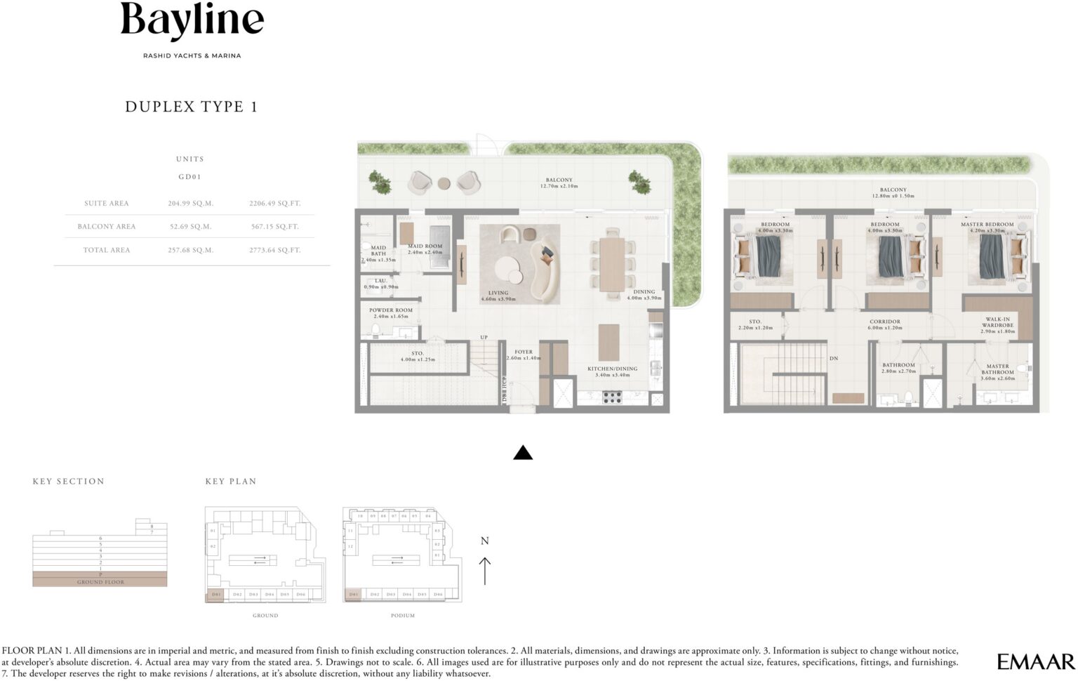 Bayline by Emaar 3 bedroom duplex floor plan, Rashid Yachts and Marina
