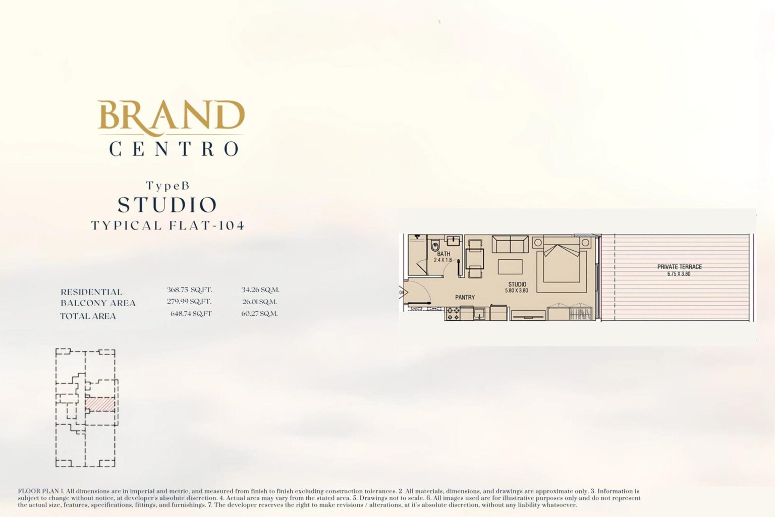 Brand Centro typical floor plan with studio, 1 and 2 bedroom units, sheet 1 of 4, Al Wasl, Dubai