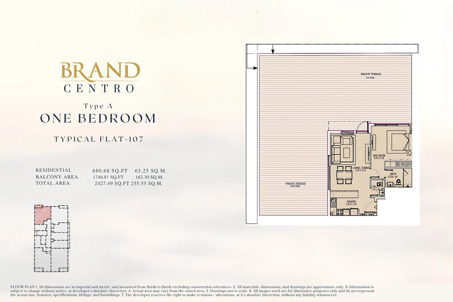 Brand Centro typical floor plan with studio, 1 and 2 bedroom units, sheet 2 of 4, Al Wasl, Dubai