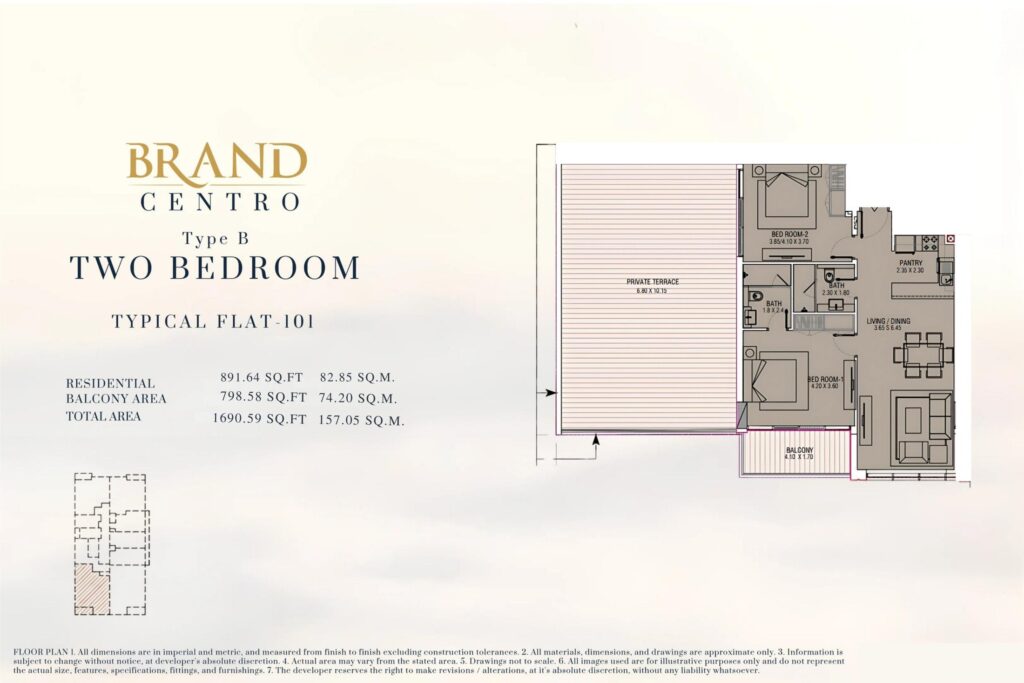 Brand Centro typical floor plan with studio, 1 and 2 bedroom units, sheet 3 of 4, Al Wasl, Dubai
