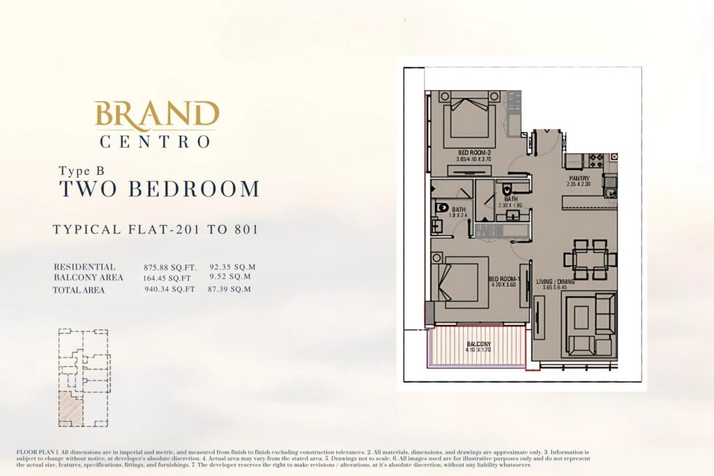 Brand Centro typical floor plan with studio, 1 and 2 bedroom units, sheet 4 of 4, Al Wasl, Dubai