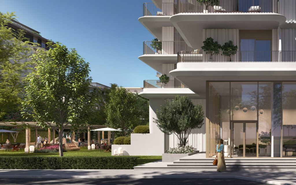 Entrance terrace and gardens of Clearpoint by Emaar, Rashid Yachts and Marina