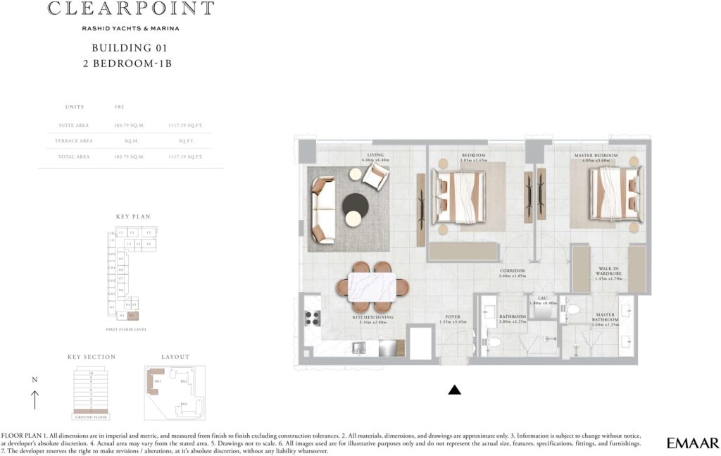 Clearpoint by Emaar 2 bedroom apartment floor plan, Rashid Yachts and Marina