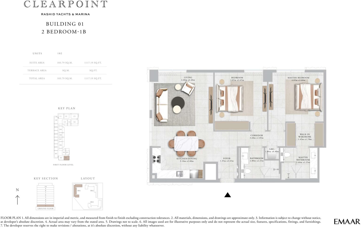 Clearpoint by Emaar 2 bedroom apartment floor plan, Rashid Yachts and Marina