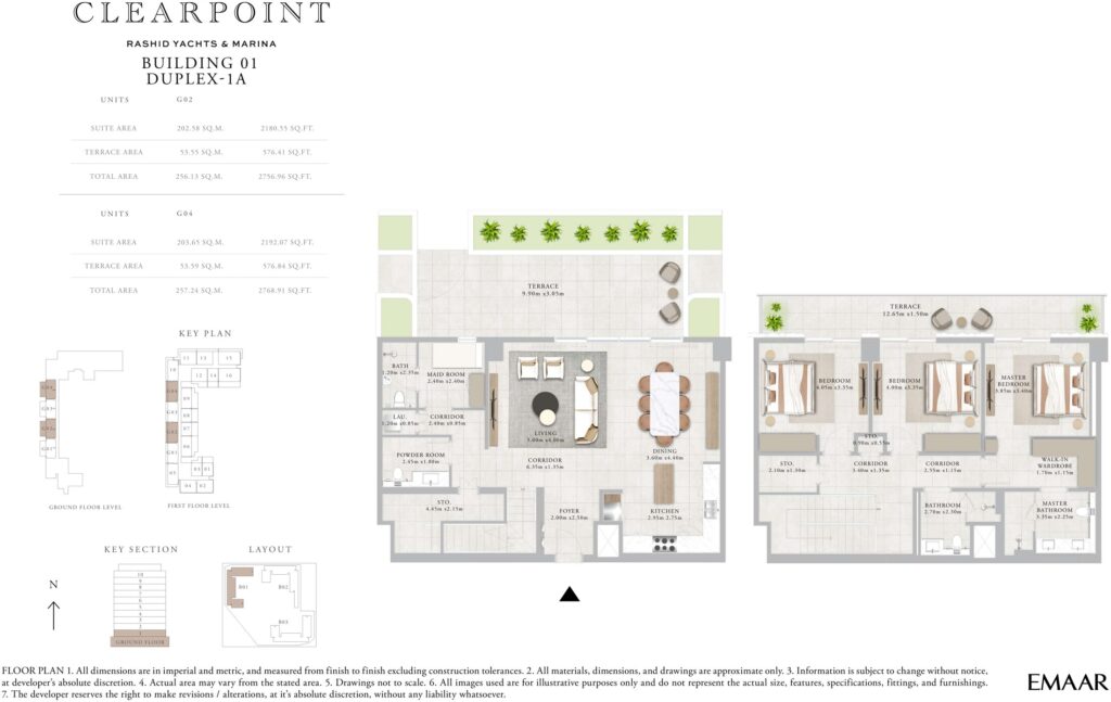 Clearpoint by Emaar 3 bedroom duplex floor plan, Rashid Yachts and Marina