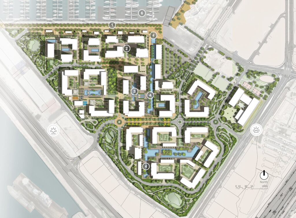 Master plan of Clearpoint by Emaar showing buildings and gardens, Rashid Yachts and Marina