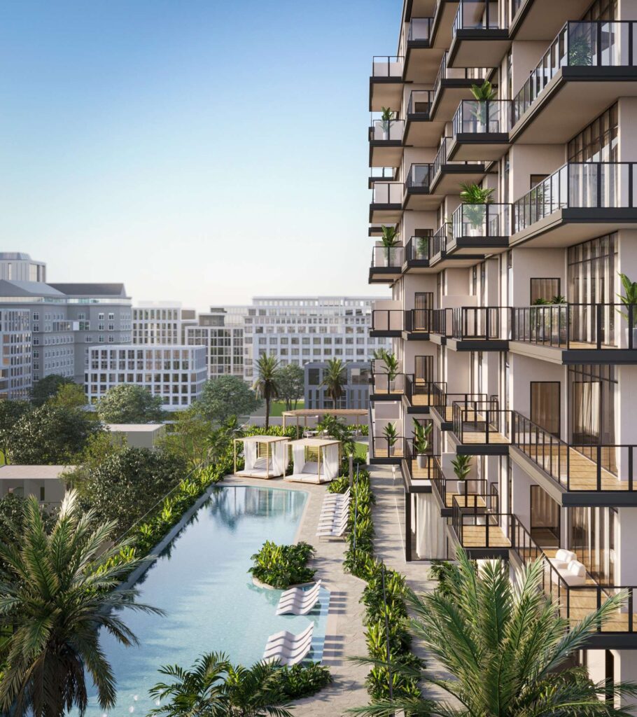 Balconies overlooking the pool garden at DoubleTree by Hilton Residences, Jumeirah Garden City, Al Wasl