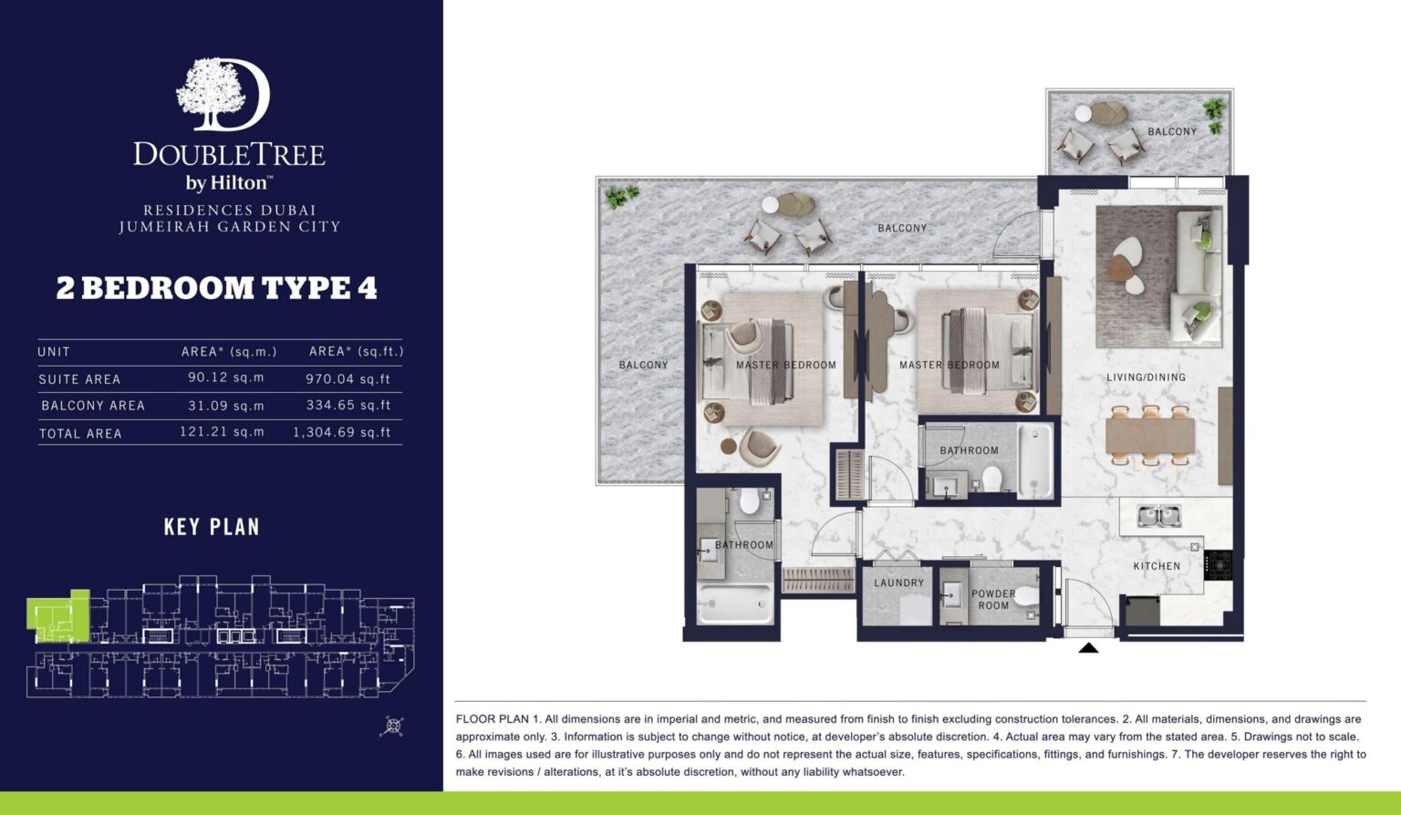 DoubleTree by Hilton Residences 2 bedroom apartment floor plan, type 4, Jumeirah Garden City, Al Wasl