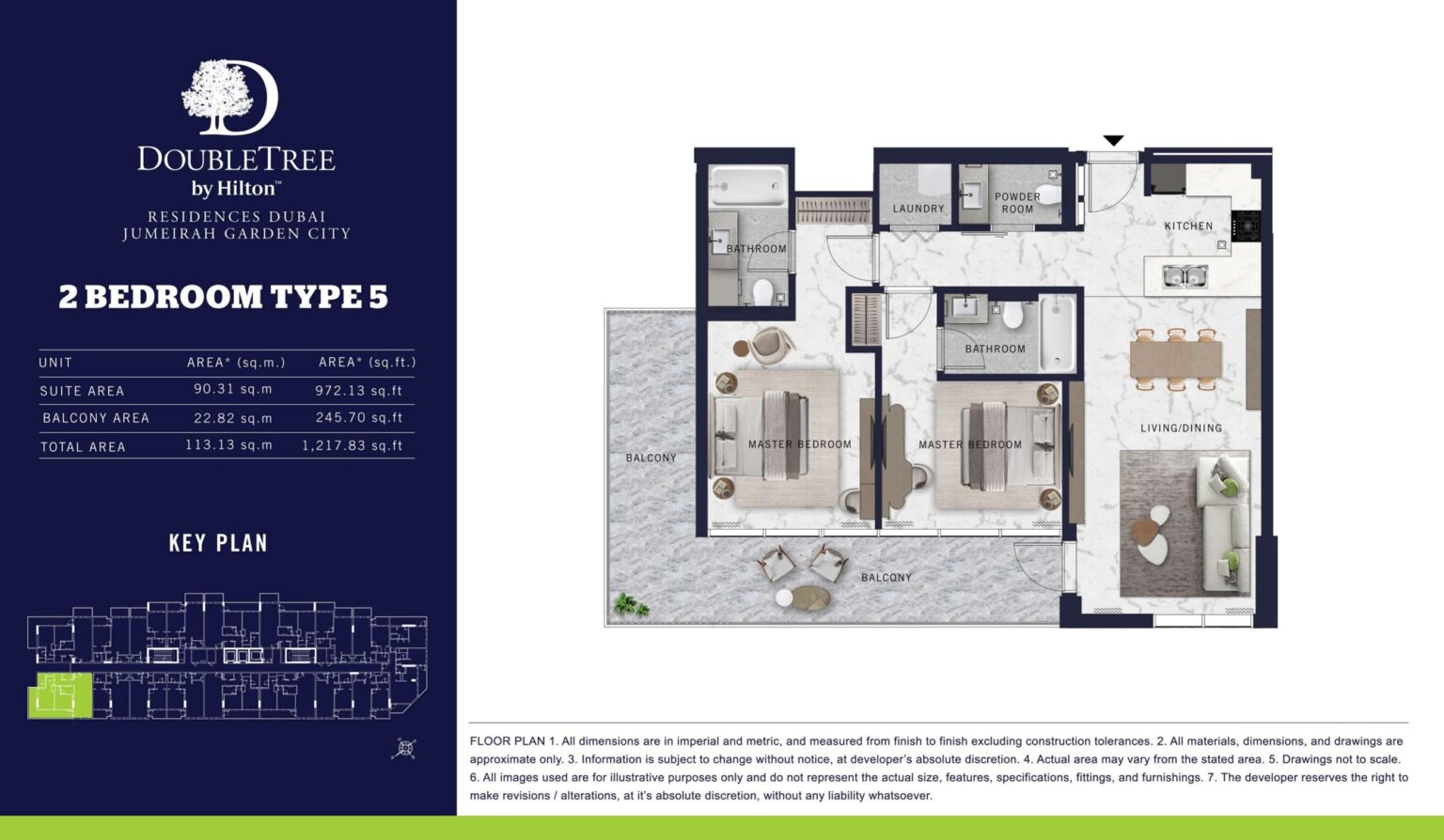 DoubleTree by Hilton Residences 2 bedroom apartment floor plan, type 5, Jumeirah Garden City, Al Wasl