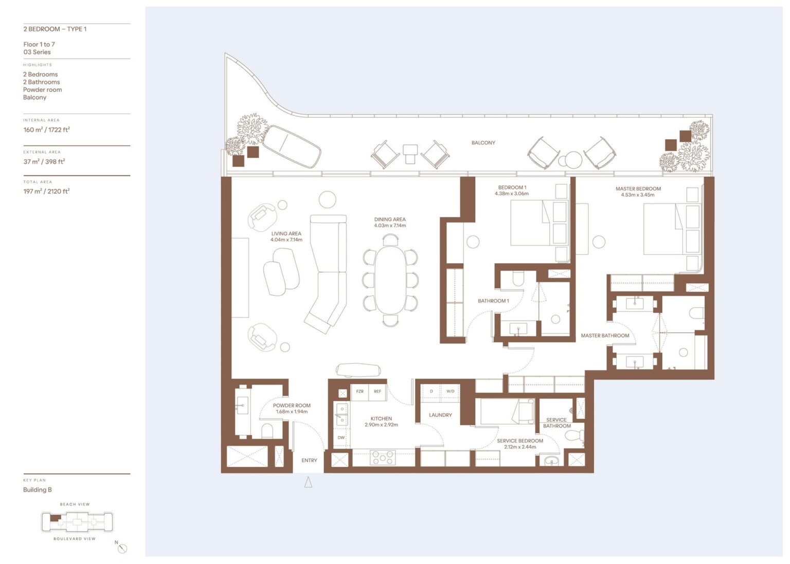 Dubai Harbour Residences 2 bedroom apartment floor plan, Dubai Harbour