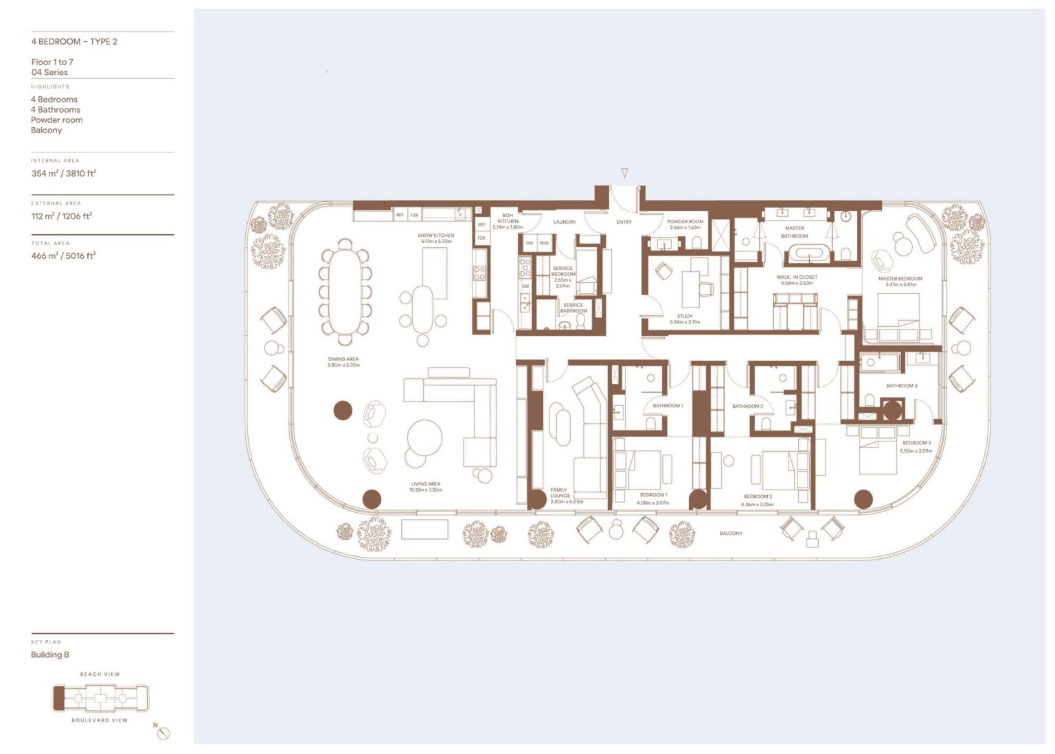 Dubai Harbour Residences 4 bedroom apartment floor plan, Dubai Harbour